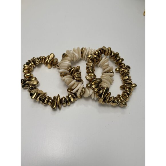 ZARA Gold Tone And Ivory Beaded Stretch Bracelets Set Of 3 - Picture 5 of 5
